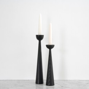 Victoria Black Ash set of 2 Handturned Minimalist Wood Candlestick Candle holder Mid-century Scandinavian Slow design Hygge Simple image 4