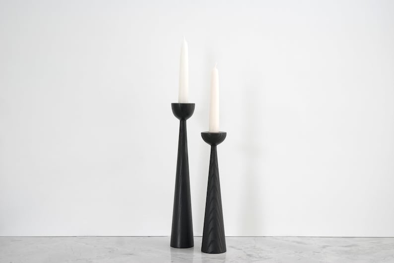 Victoria Black Ash set of 2 Handturned Minimalist Wood Candlestick Candle holder Mid-century Scandinavian Slow design Hygge Simple image 4