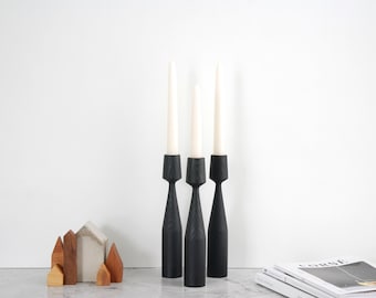 Ash Wood candleholder set of 3 Albert Handturned Wood Candlesticks for hygge decor. Minimalist candle holder for table decor