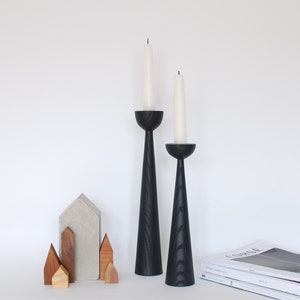 Victoria Black Ash set of 2 Handturned Minimalist Wood Candlestick Candle holder Mid-century Scandinavian Slow design Hygge Simple image 7