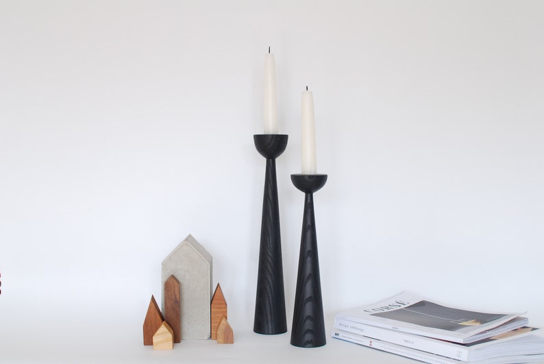Victoria Black Ash set of 2 Handturned Minimalist Wood Candlestick Candle holder Mid-century Scandinavian Slow design Hygge Simple image 7