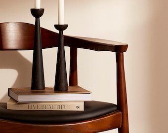Victoria Black Ash set of 2 Handturned Minimalist Wood Candlestick Candle holder Mid-century Scandinavian Slow design Hygge Simple