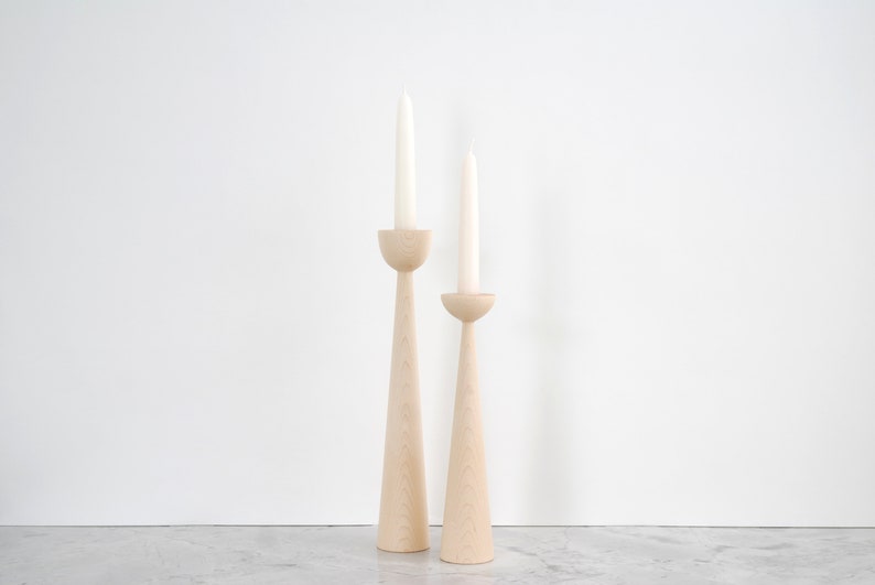 Victoria Maple set of 2 Handturned Minimalist Wood Candlestick Candle holder Mid-century Modern Scandinavian Mother's Day Hygge Simple image 6