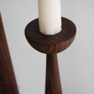 Victoria Walnut set of 2 Handturned Minimalist Wood Candlestick Candle holder Hygge Scandinavian Mid-Century Modern Mother's Day Handmade image 6