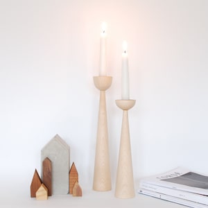 Victoria Maple set of 2 Handturned Minimalist Wood Candlestick Candle holder Mid-century Modern Scandinavian Mother's Day Hygge Simple image 9