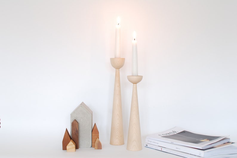 Victoria Maple set of 2 Handturned Minimalist Wood Candlestick Candle holder Mid-century Modern Scandinavian Mother's Day Hygge Simple image 9