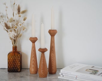 Set of 3 Handturned Minimalist Wood Candlestick, Oak Wood Candle Holder, Minimalist Scandinavian, Hygge Simple, Thanksgiving