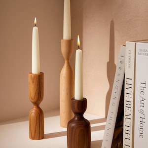 Scandinavian Trio Handturned Minimalist Wood Candlestick Candle holder Minimalist  Scandinavian  Decorations Modern Slow design Hygge Simple