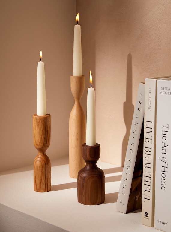 Scandinavian Trio Handturned Minimalist Wood Candlestick Candle holder  Minimalist Scandinavian Decorations Modern Slow design Hygge Simple