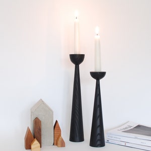 Victoria Black Ash set of 2 Handturned Minimalist Wood Candlestick Candle holder Mid-century Scandinavian Slow design Hygge Simple