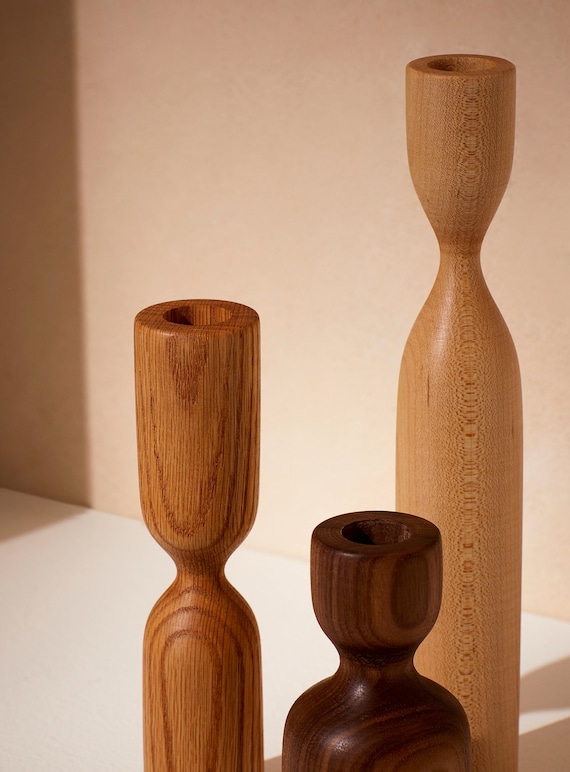 【新品未使用】YOBEKCANISTER CANDLEAROMATICWOODY Scandinavian Trio Handturned Minimalist Wood Candlestick Candle