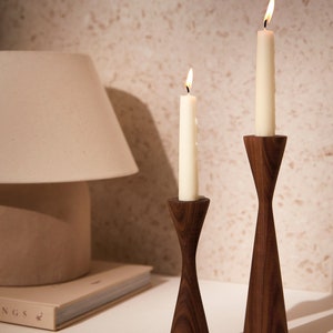 Bishop Walnut set of 2 Handturned Wood Candlestick Candle holder Minimalist Scandinavian Mid Century Modern Slow design Hygge Simple