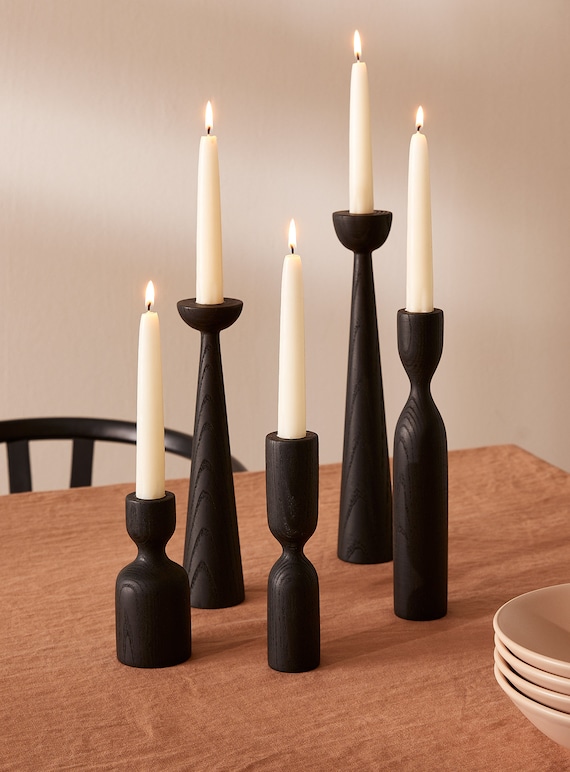 Black Ash Candle Holder Deluxe Gift Set Scandinavian Handturned