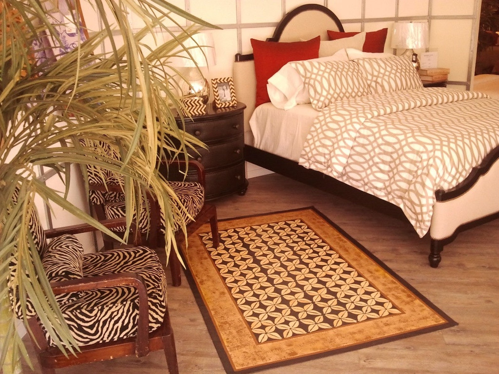 Hand Painted Canvas Runner Rug, Tropical Design, Rug, Runner Rug, Area