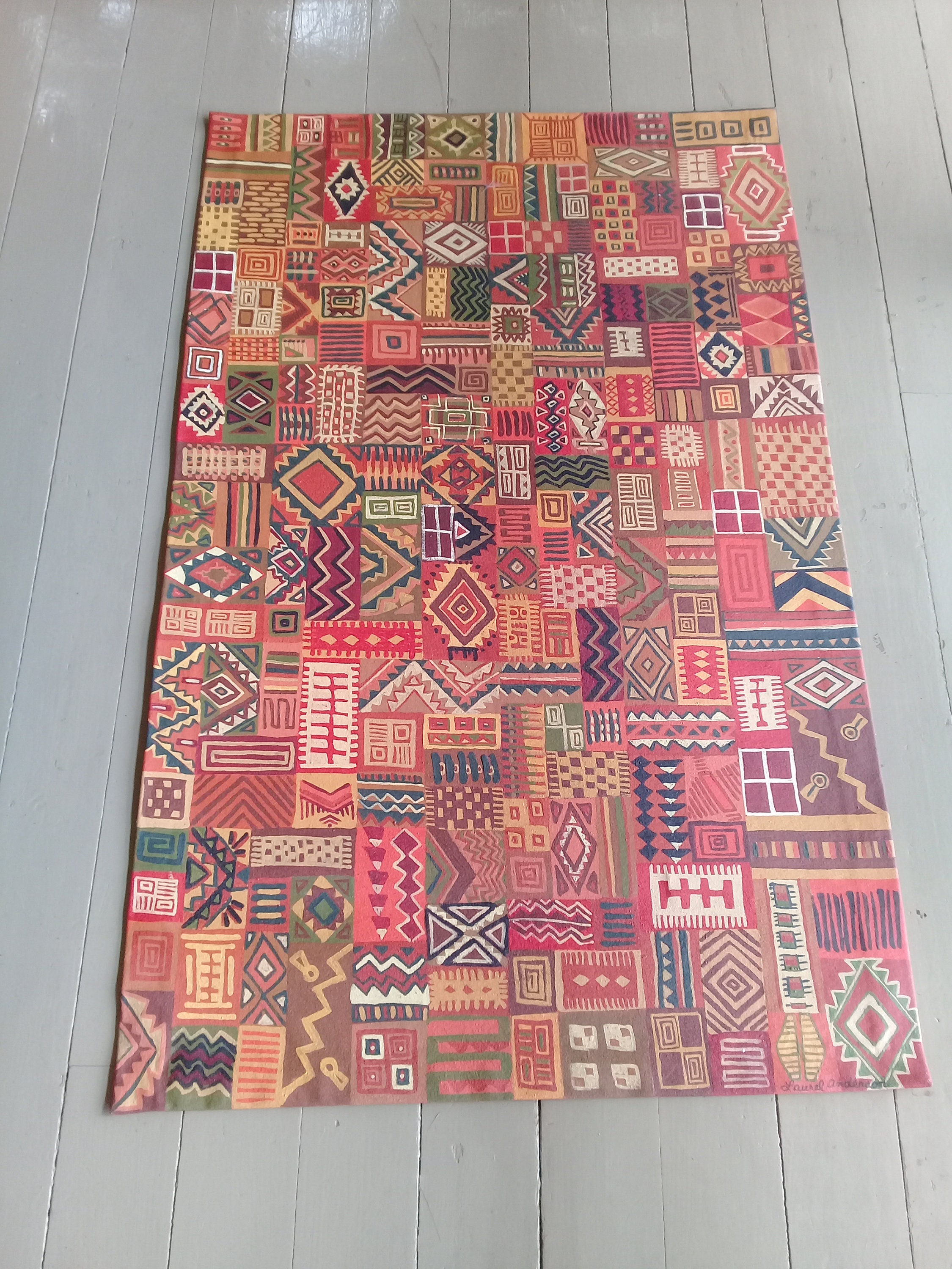 Handpainted Canvas Rug Wall Hanging Kilim Design Etsy