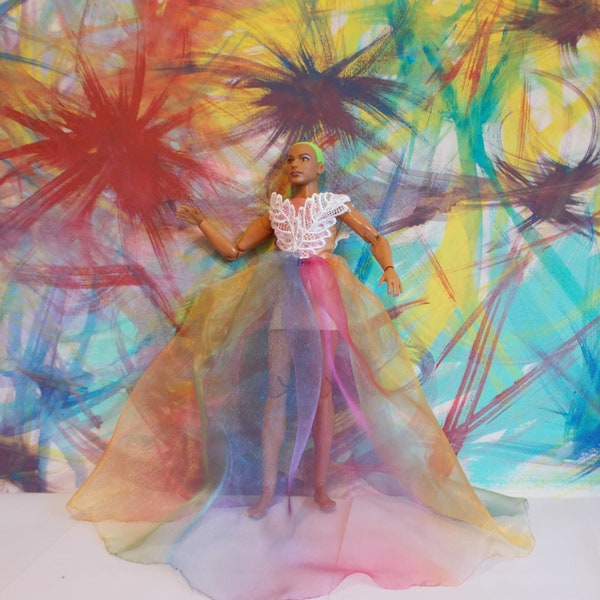 Rainbow Organza Ball Gown for the Ken Doll, Prom Dress, Wedding Dress, Princess Dress