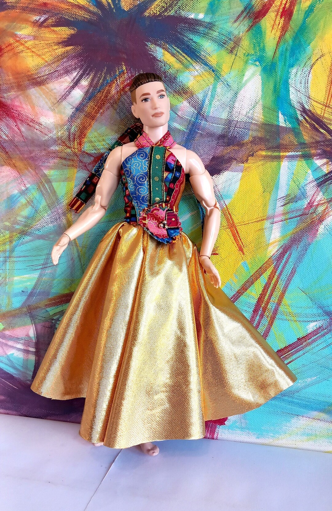 Bright Blue Green and Gold Evening Gown for the Ken Doll Etsy UK