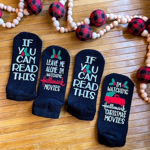 Christmas movie socks If you can read this Christmas Socks Watching Christmas Movies hallmark Christmas Funny womens socks image 1