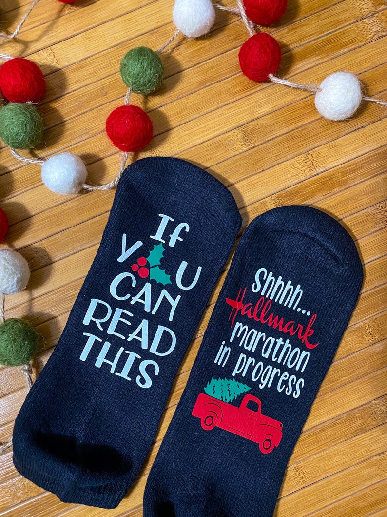 Christmas movie socks If you can read this Christmas Socks Watching Christmas Movies hallmark Christmas Funny womens socks image 4