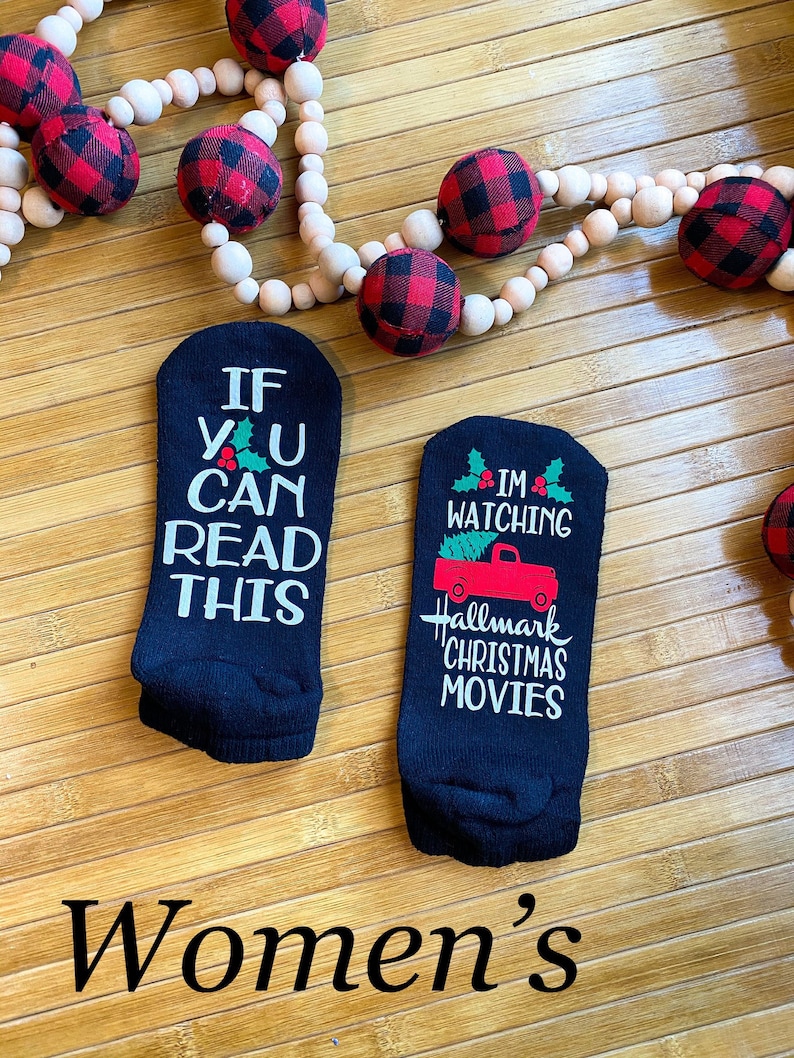 Christmas movie socks If you can read this Christmas Socks Watching Christmas Movies hallmark Christmas Funny womens socks image 2