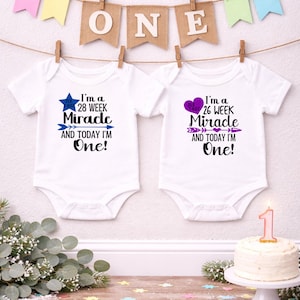 NICU Miracle Birthday Bodysuit, Preemie First Birthday Outfit, First Birthday Onesie® - Tiny But Mighty - Miracle Baby, Preemie Strong Gift