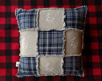 Buffalo Check or Plaid Red Flannel Antler Pillow Cover 16x26 Buffalo plaid