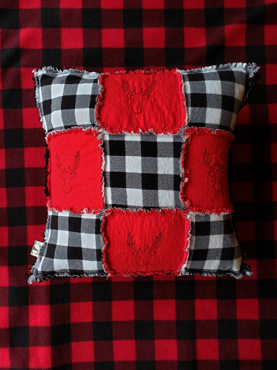 Buffalo Check or Plaid Red Flannel Antler Pillow Cover 16x26 Buffalo plaid
