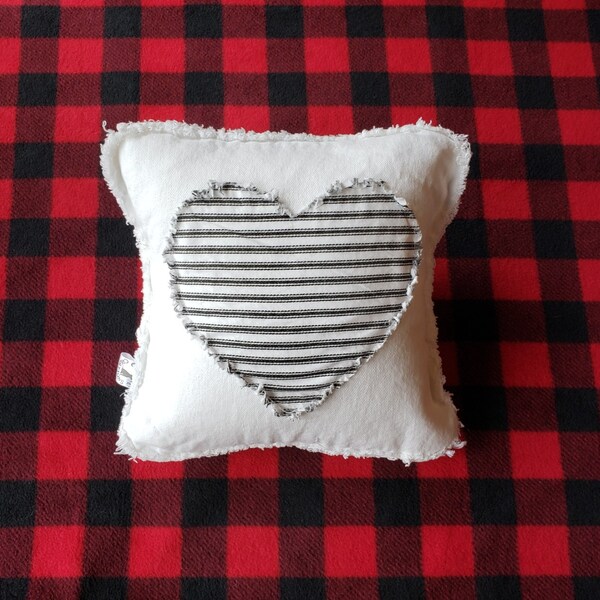 Black and White Striped Heart Rag Quilt Applique 12x12 Pillow Cover, Valentine's Day, Heart or Love Pillow Cover, Summer Porch Pillow Cover