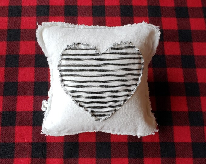 Black and White Striped Heart Rag Quilt Applique 12x12 Pillow Cover