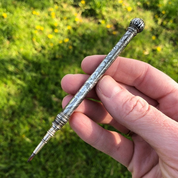 Antique ornate retractable pencil, silver plated, 1830s or 40s, Woodward and Hale