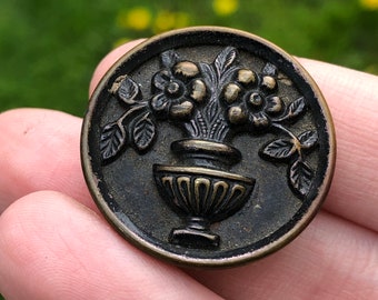 Repousse Stamped Pierced Button 34 Vintage LOCK /& KEY Metal Button