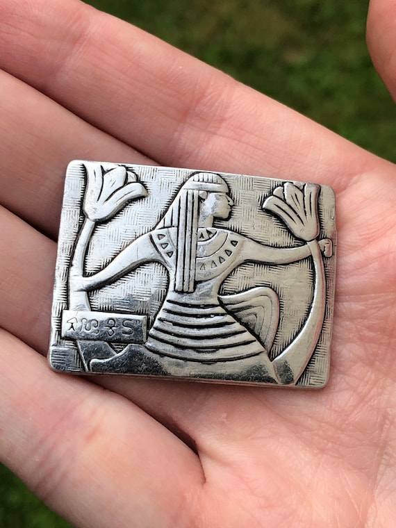 Broche Ancienne Art Déco Revival égyptien - Années 1920-30, France, Doré Et émaillé