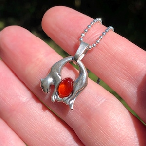 Sterling silver and amber cat pendant on ball chain