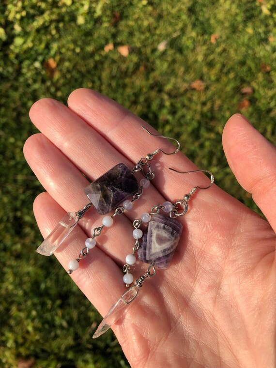 Handmade gemstone statement earrings on sterling … - image 8