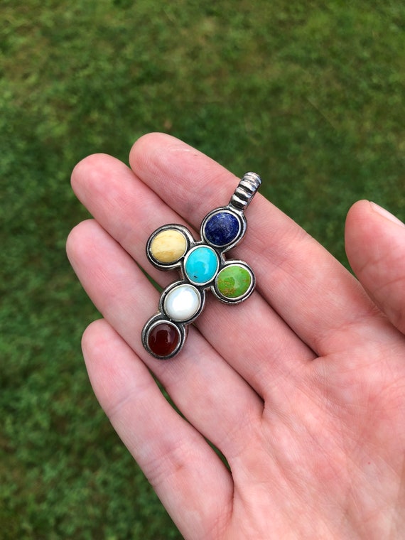 Gemstone sterling cross pendant, multicolored - image 5