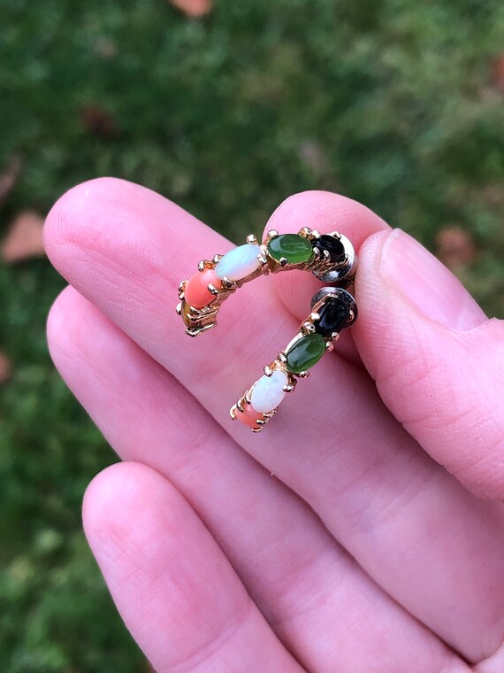 Gemstone half hoop earrings for pierced ears