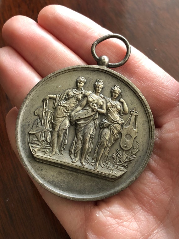 Antique musician medal pendant signed Blondelet