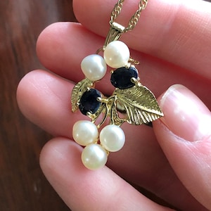 Vintage genuine pearl and blue gemstone pendant in art nouveau style
