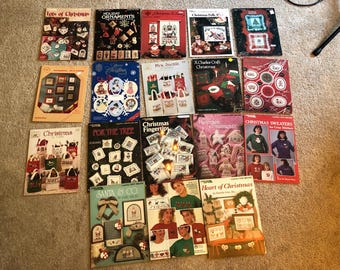 Lot of 18 vintage counted cross stitch leaflets with Christmas theme