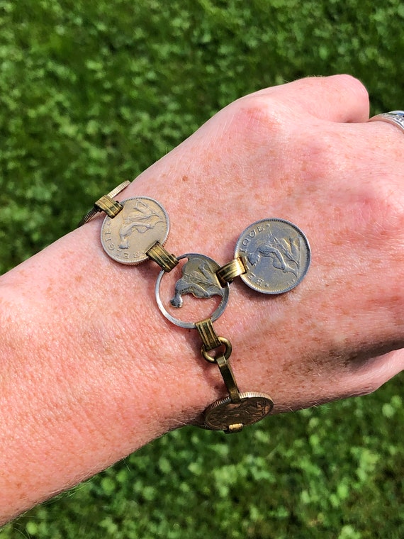 Vintage Belgian coin bracelet, handmade souvenir f