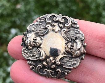 Antique art nouveau brooch with cherubs, sterling, Watson silver company