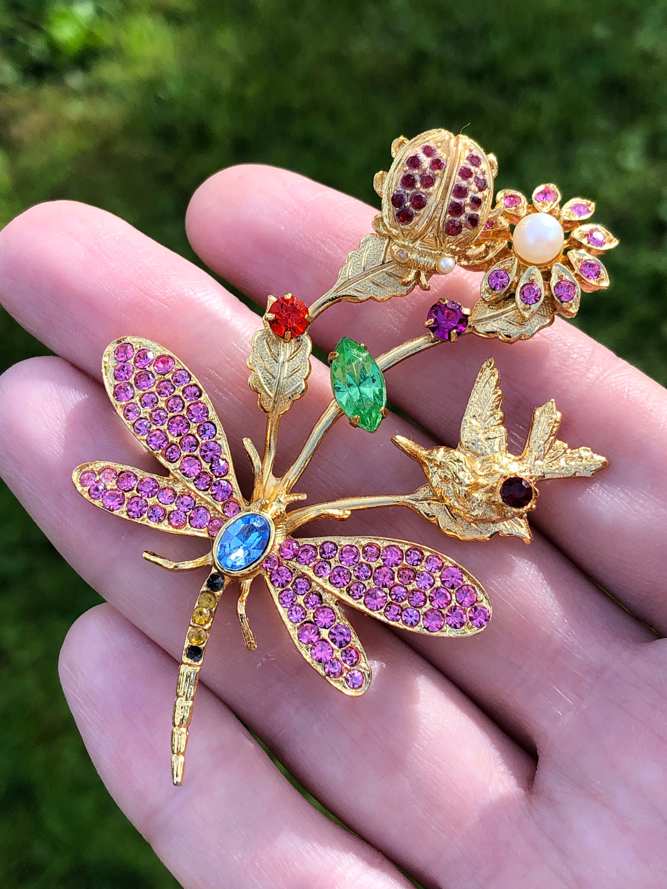 RJ Graziano Brooch With Dragonfly, Hummingbird, Ladybug. A Few