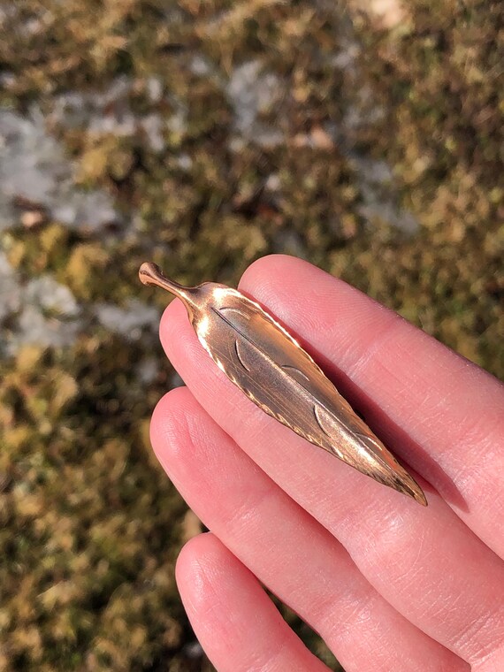 Signed Stuart Nye copper leaf pin - image 2