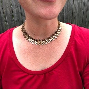 Egyptian revival brass and purple glass collar necklace, vintage