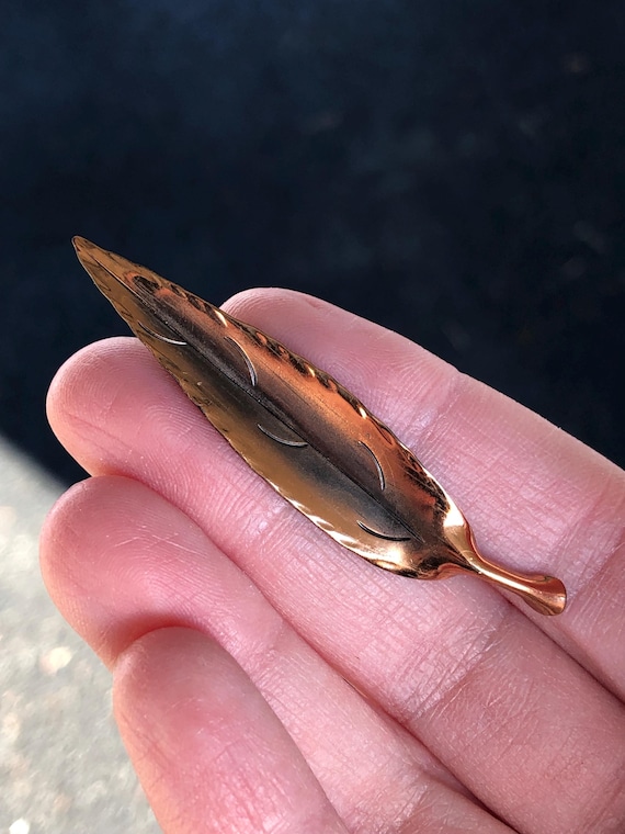Signed Stuart Nye copper leaf pin - image 1