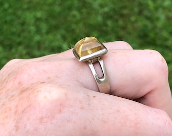 Vintage yellow quartz pyramid ring size 8.25 sterling