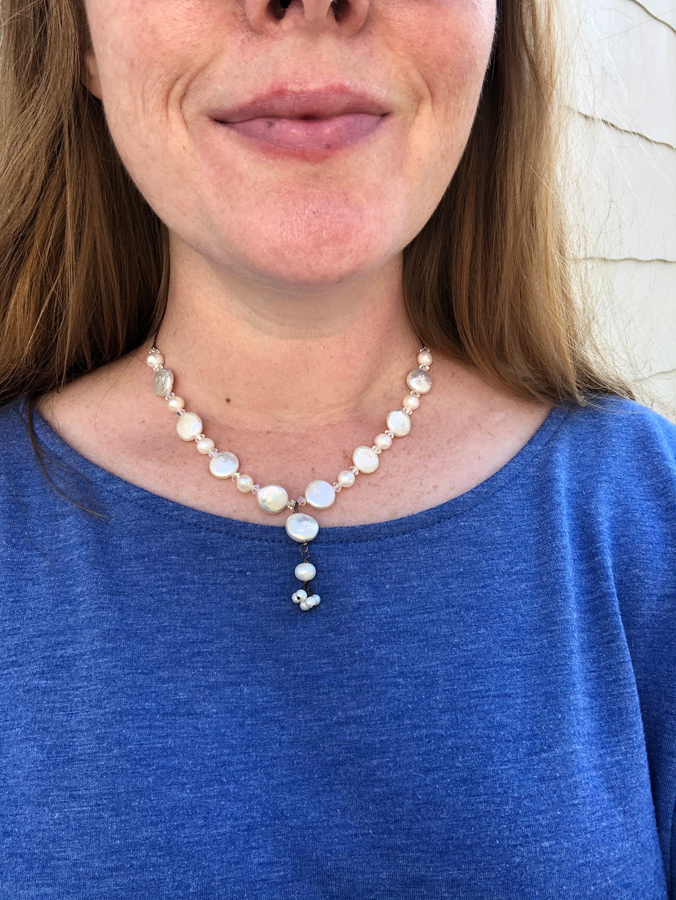 Vintage Pearl Necklace on Sterling Silver Chain - Etsy