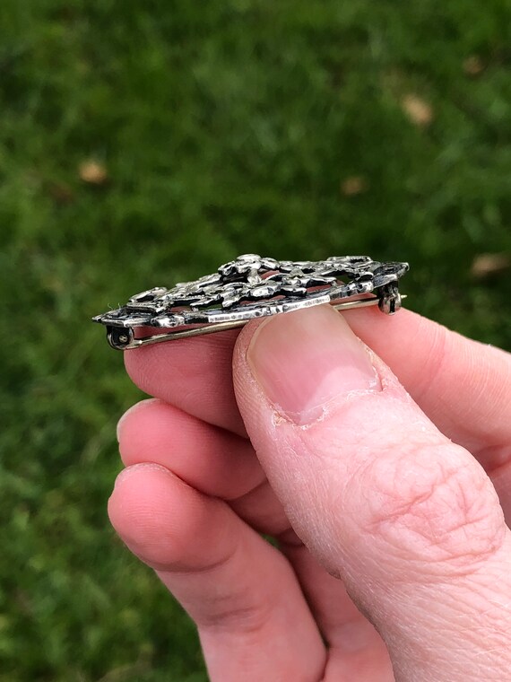 Art Deco silver and marcasite ornate brooch - image 3