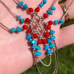 Turquoise, coral and sterling silver necklace