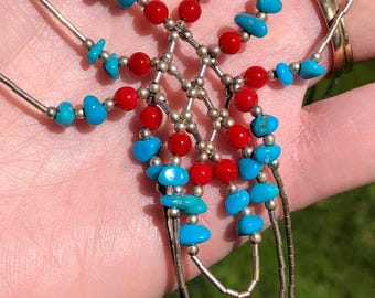 Collier turquoise, corail et argent sterling